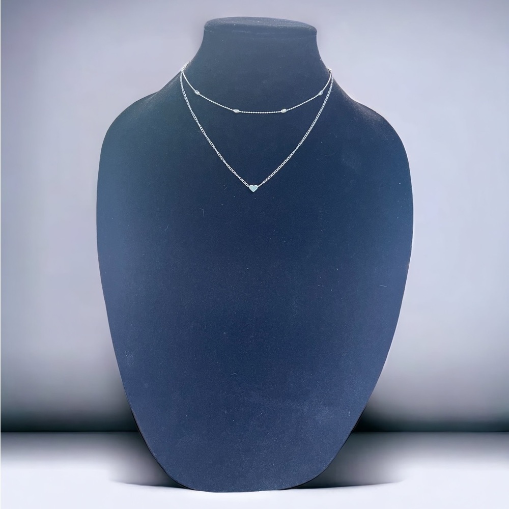 5 ⭐️ Classic Choker Style multi layered heart necklace, silver - Picture 3 of 6